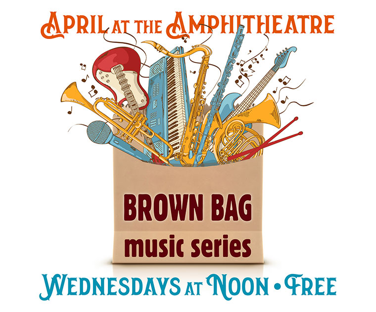 Brown bag graphic with instruments hanging out of bag